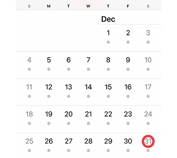 A December calendar showing how many days until the end of the year.